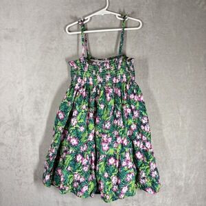 Janie and Jack Leilani Hibiscus Floral Smocked Dress Size 8 Green Tropical Vacay